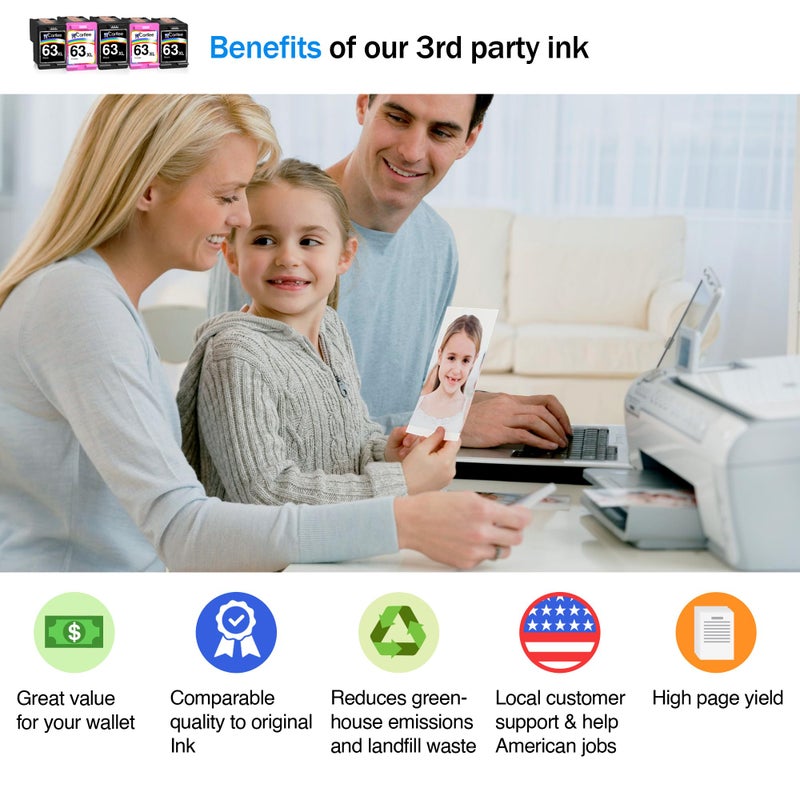 Cartlee خراطيش حبر معاد تصنيعها من كارتلي بديل لـ HP 63XL 63 XL لطابعات Envy 4512 4520 DeskJet 3632 2130 1110 1112 2132 3630 3634 3636 3637 OfficeJet 3830 3833 4650 4652 5255 5258 باللون الأسود واللون - Image 2